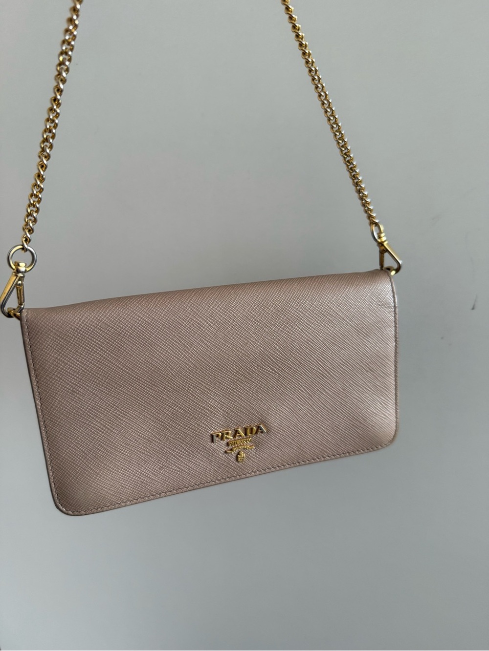 Prada nude Saffiano wallet on chain leather purse